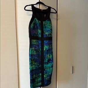 Jax Blue and Green Sheath Dress Halter Sleeveless Cocktail